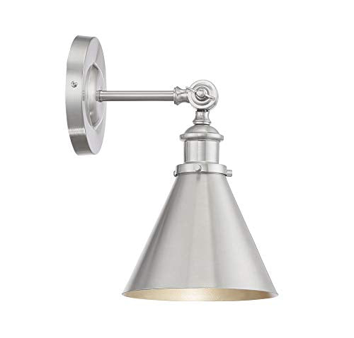 9-0901-1-109 Glenn Vintage Industrial Metal Sconce with Adjustable Shade Angle, 1-Light 60 Watt, 12" H x 7" W, Polished Nickel