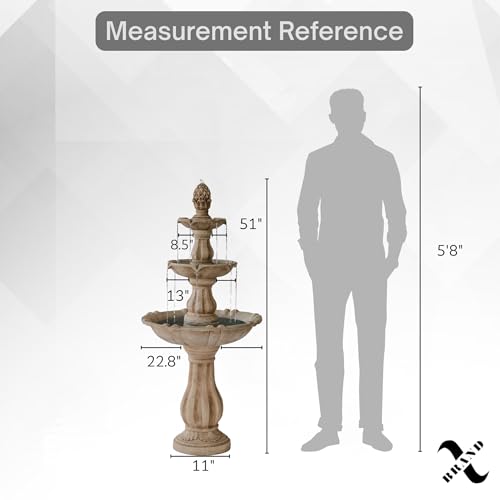 51" 3 Tier Outdoor Water Fountain with Pump