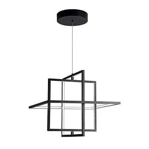 Modern LED Chandelier Led Pendant Light Square Contemporary Chandelier Hanging Light Dimmable for Living Room, Dining Room, Bedroom, Kitchen, Stydy Room 90W 6000K Cool Light (Black)