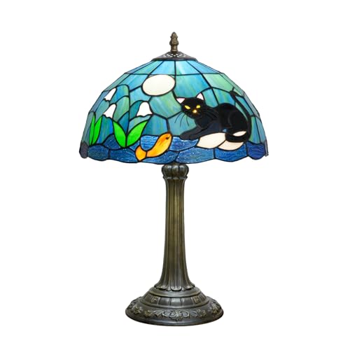 Tiffany Style Stained Glass Table Lamp Black Cat Table Lamp Bedroom Bedside Lamp Living Room Dining Room Office Decoration Desk Lamp Home Decoration Creative Gift Scene Props