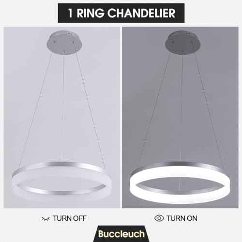 Buccleuch Modern LED Chandelier - Dimmable 19.7" Silver Round Pendant Light, Height Adjustable UL-Certified Ceiling Light for Dining Room, Kitchen Island, Living Room, Bedroom, Foyer, 6500K