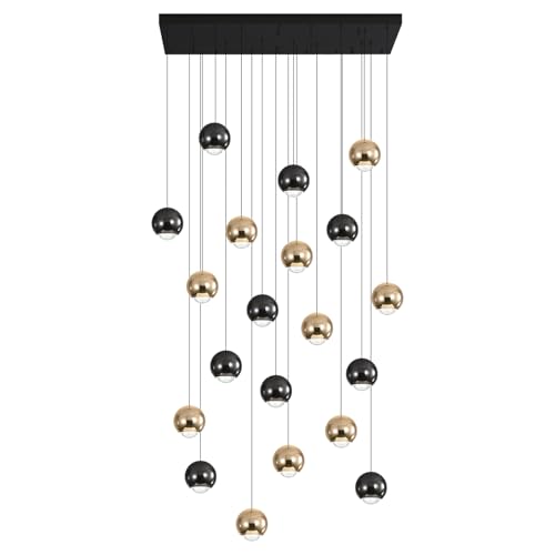 Rectangular Chandelier Crystal Balls Chandeliers Flush Mount Ceiling Light for Dining Room Living Room High Ceiling Chandelier for Staircase Foyer Entryway Black and Gold Chandeliers 2700k