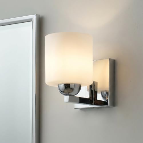 1 Light Chromed Bathroom Vanity Light with White Glass Shade