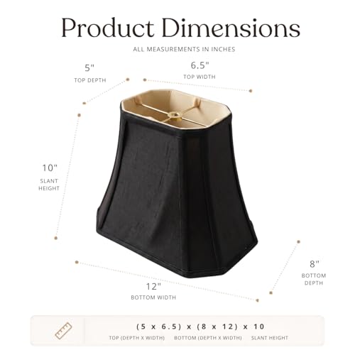 BSO-710-12BLK Rectangle Cut Corner Basic Lamp Shade, (5x6.5) x (8x12) x 10, Black with Gold