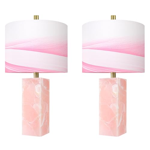 23" Alabaster Table Lamp Set of 2 with Night Light for Bedroom (2 Count)