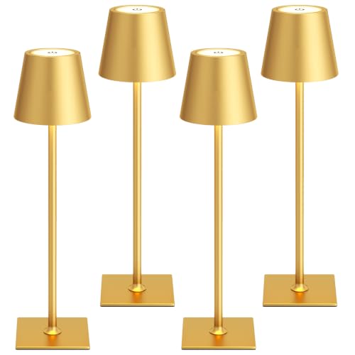 Gold Cordless Rechargeable Table Lamp 5000mAh Battery Operated Lamps (4 Count)