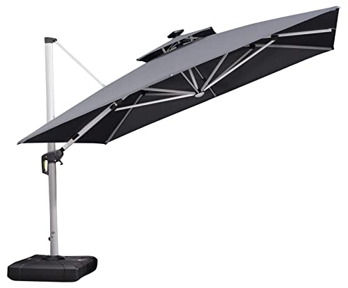 Cantilever Umbrella 11'X11' Double Top Solar LED Light (121 Sq Ft)