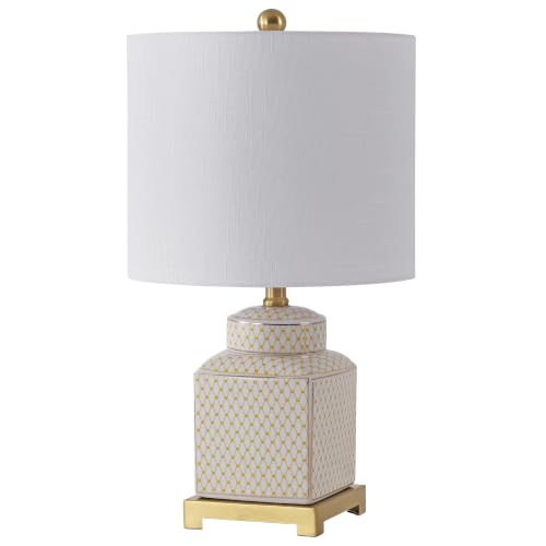 Cleo 21.5" Yellow & White Ceramic Table Lamp with Brass Base