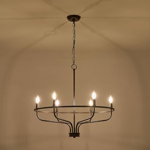 6 Light Farmhouse Oil Rubbed Bronze Chandelier Dining Room Light Fixture Metal Candle Chandeliers for Bedroom Hanging Lighting for Kitchen Living Room Entryway Foyer