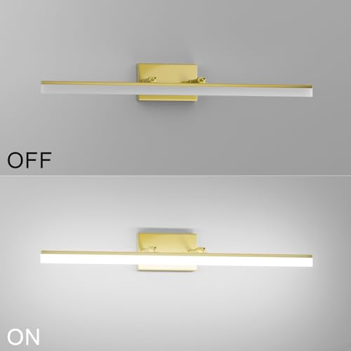 31.5inch Brushed Brass Bathroom Vanity Light Fixtures Modern LED Light Fixtures Gold Vanity Lighing for Bathroom Wall Fixtures 5500K