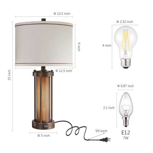 Set of 2 Farmhouse Table Lamps for Living Room with 2 USB Charging Ports (2 Count)