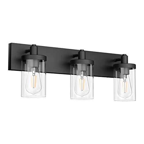 Black Vanity Light for Bathroom 3 Light Farmhouse Bathroom Lights Fixtures Over Mirror with Clear Glass Shade