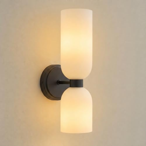 Black Wall Sconces with Milky White Glass