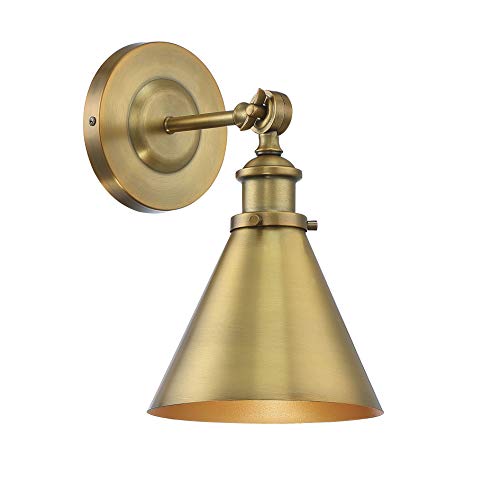 9-0901-1-322 Glenn Vintage Industrial Adjustable Metal Wall Sconce, 1-Light 60 Watt, 12" H x 7" W, Warm Brass