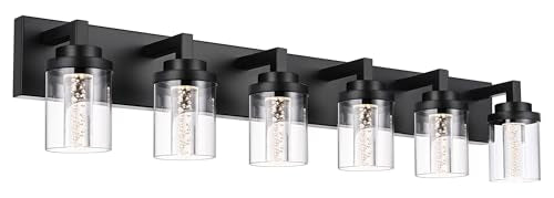 6 Light Dimmable LED Bathroom Light Fixtures in Black Finish
