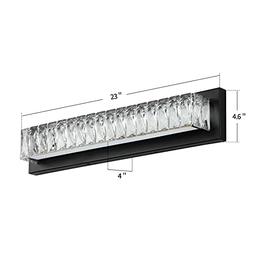 Bathroom Light Fixtures 23 Inch Modern Crystal Vanity Light LED Black Wall Sconce for Bathroom Vanity Mirror Lights Cool White 6000K