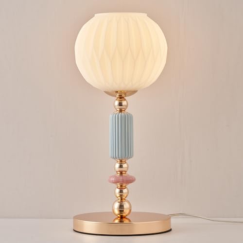 Modern Milk White Glass Table Lamp Bedside Nightstand Lamp Metal Desk Light with Plug Cord Switch for Bedroom Living Room Dining Room