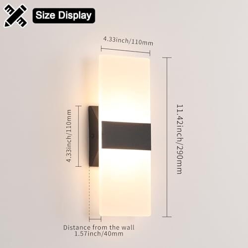 Modern Black LED Wall Sconce Set of 2