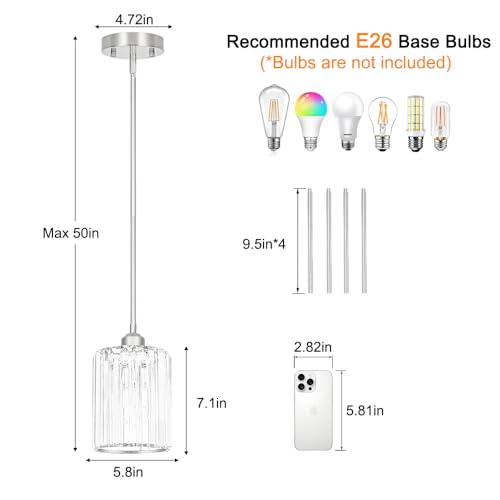 Chrome Kitchen Pendant Lights Over Island with Adjustable Rods (3 Count)