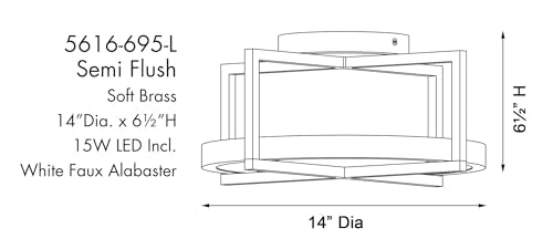 5616-695-L Boada LED Semi-Flush, 1-Light, 15 Total Watts, 14-in H x 6.5-in W, Soft Brass