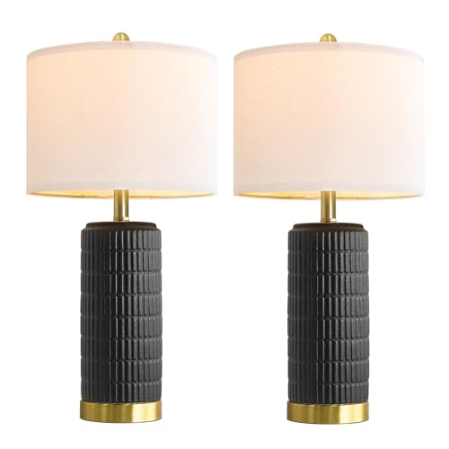 25'' Black Ceramic Table Lamps Set of 2 with Gold Base for Bedroom Living Room (2 Count)