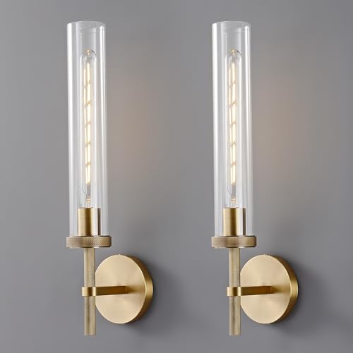 Bathroom Sconces Set of 2 Hardwired Brass Modern Wall Sconces