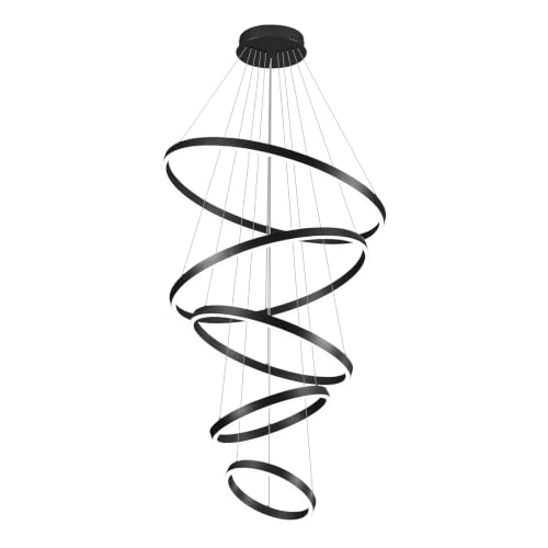 5 Ring Chandelier Black Modern LED Chandeliers High Ceiling 31" Large Foyer Chandelier Entryway Dimmable Pendant Light Fixture for Living Room Staircase