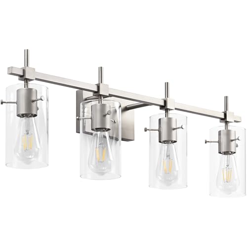 4 Light Bathroom Vanity Lights Bathroom Lights Over Mirror Vintage Bath Lighting Brushed Nickel Wall Sconce with Glass Shade (4 Count)