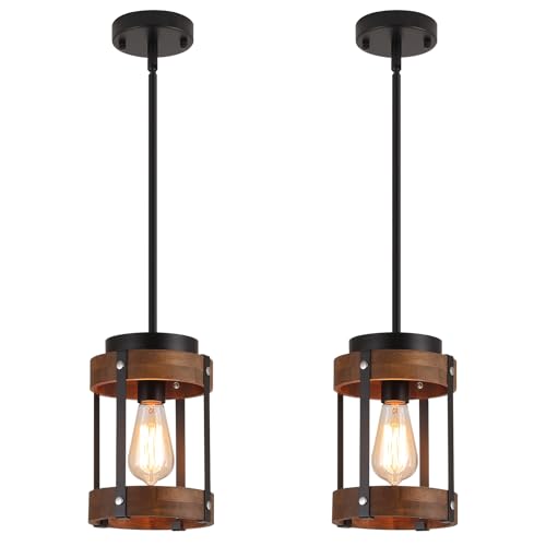 2 Pack Rustic Farmhouse Wood Pendant Light Fixture One (2 Count)