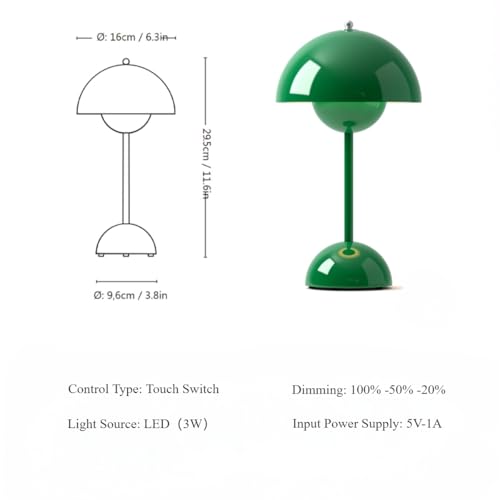 Modern Flower Bud Lamp 12" Cordless Touch Lamp Dimmable 2600mAh Rechargeable Desk Lamp Nordic Minimalist Mushroom Lamp Nightstand Bedside Lamp for Bedroom Living Room