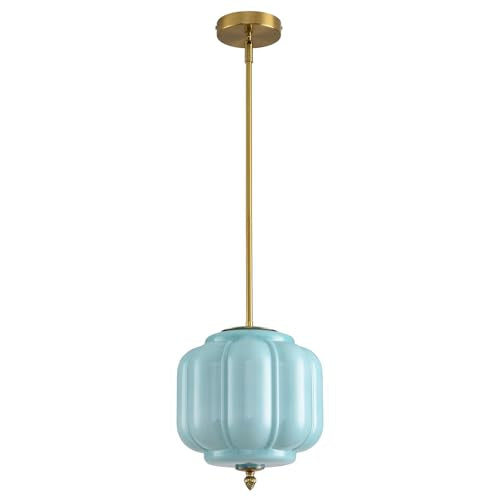 Vintage Blue Glass Pendant Lights 9.8 Inch Mid Century Modern Hanging Ceiling Light