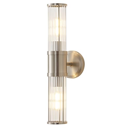 Hardwired Nickel Bathroom Vanity Light Glass Rod Wall Sconce