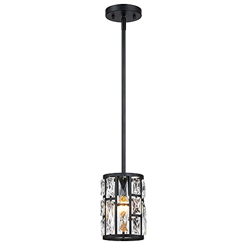 Black Crystal Pendant Light Fixture Modern Hanging Lighting Mini Crystal Chandelier for Kitchen Island Dinning Room Living Room Hallyway Porch Bedroom Lamp