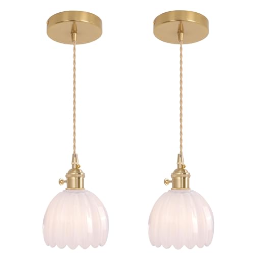 Pendant Light 2 Pack with White Tulip Glass Lmapshade (2 Count)
