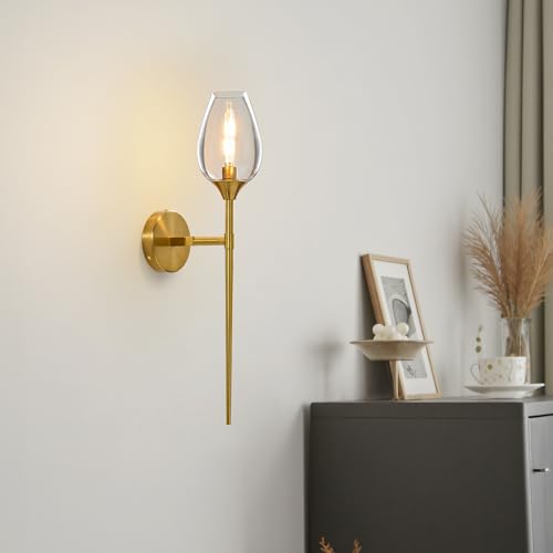 Single Modern Gold Glass Wall Sconce Light with Flower Shade