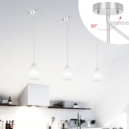 Chrome Kitchen Pendant Lights Over Island with Adjustable Rods