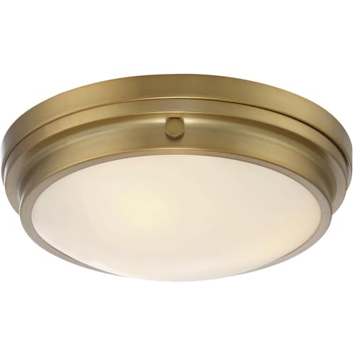 6-3350-16-322 Lucerne Industrial White Glass Flush Mount, 3-Light 180 Total Watts, 5" H x 15" W, Warm Brass