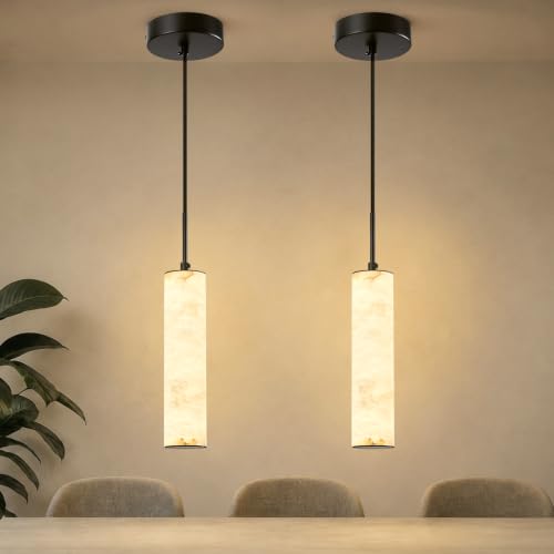 Black Natural Alabaster Long Tube Kitchen Island Pendant Lights (2 Count)