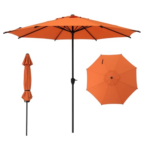 9FT Lyon Outdoor Patio Umbrella Outdoor Table Umbrella with Crank Market Umbrella 8 Sturdy Ribs UV Protection Waterproof and Push Button Tilt for Garden Deck Backyard Pool