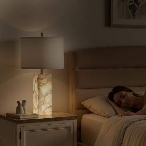 23" Alabaster Table Lamp Set of 2 with Night Light for Living Room (2 Count)