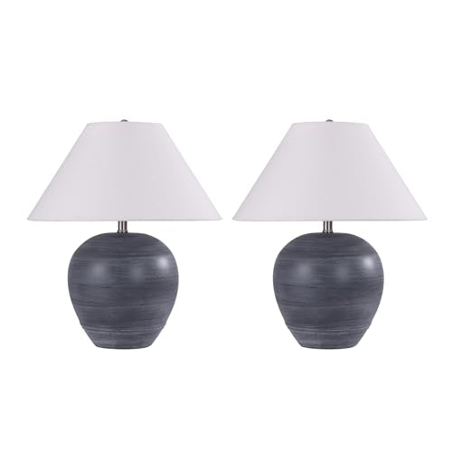 21'' Large Gray Base Ceramic Basin Table Lamp Set of 2 for Bedroom (2 Count)