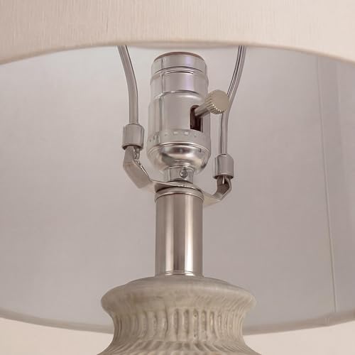 Home 24" Natural Beige Textured Ceramic Table Lamp with Tan Linen Shade