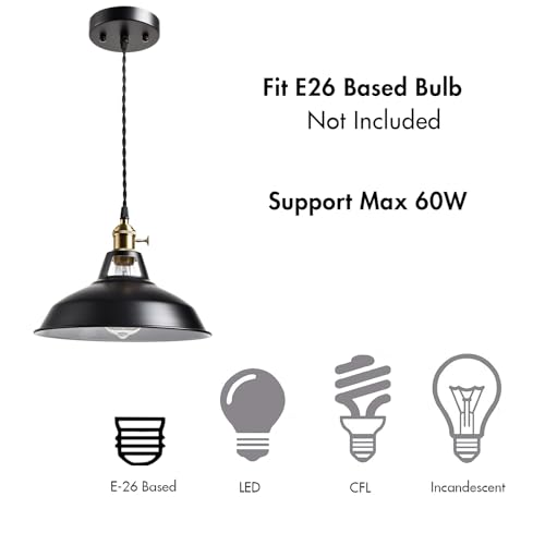 Industrial Black Barn Pendant Light with Switch