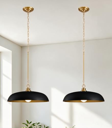 2 Pack 17.8" Black Gold Dome Metal Pendant Lights Kitchen Island