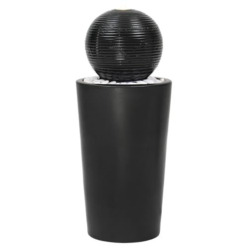 Autodaya 30"H Ceramic Sphere Water Fountain with LED Light for Garden Patio
