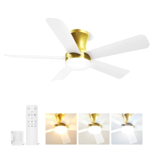 42 Inch White Gold Low Profile Ceiling Fan with Light and Remote (Gold White / 42 Inch)