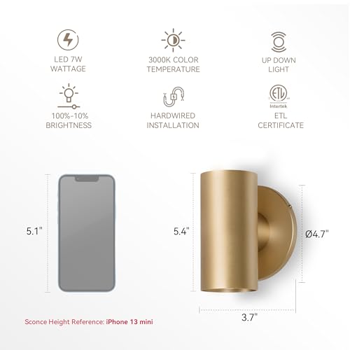 Indoor Wall Sconce Bright Up Down Movie Theater Wall Lights Gold