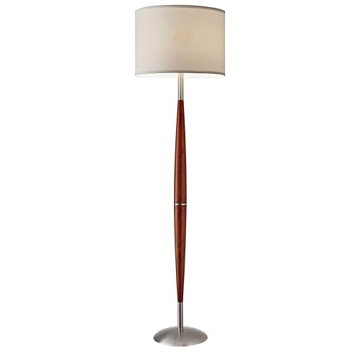 Floor Lamp Maple Wood & Satin Steel
