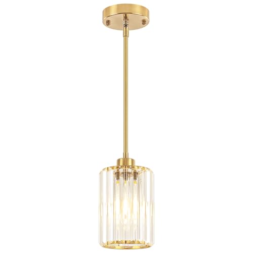 Brushed Brass Crystal Pendant Lights for Kitchen Island 1 Pack