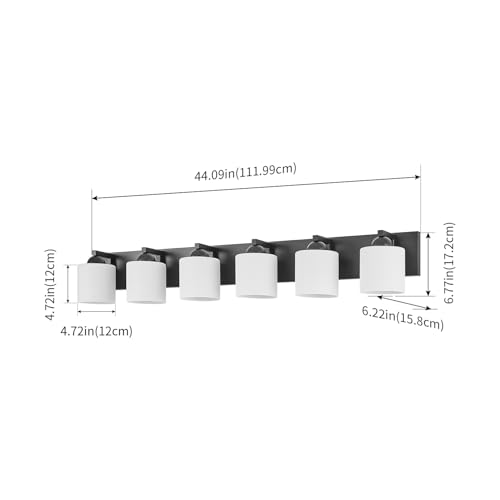 6 Light Black Bathroom Vanity Light with White Glass Shades